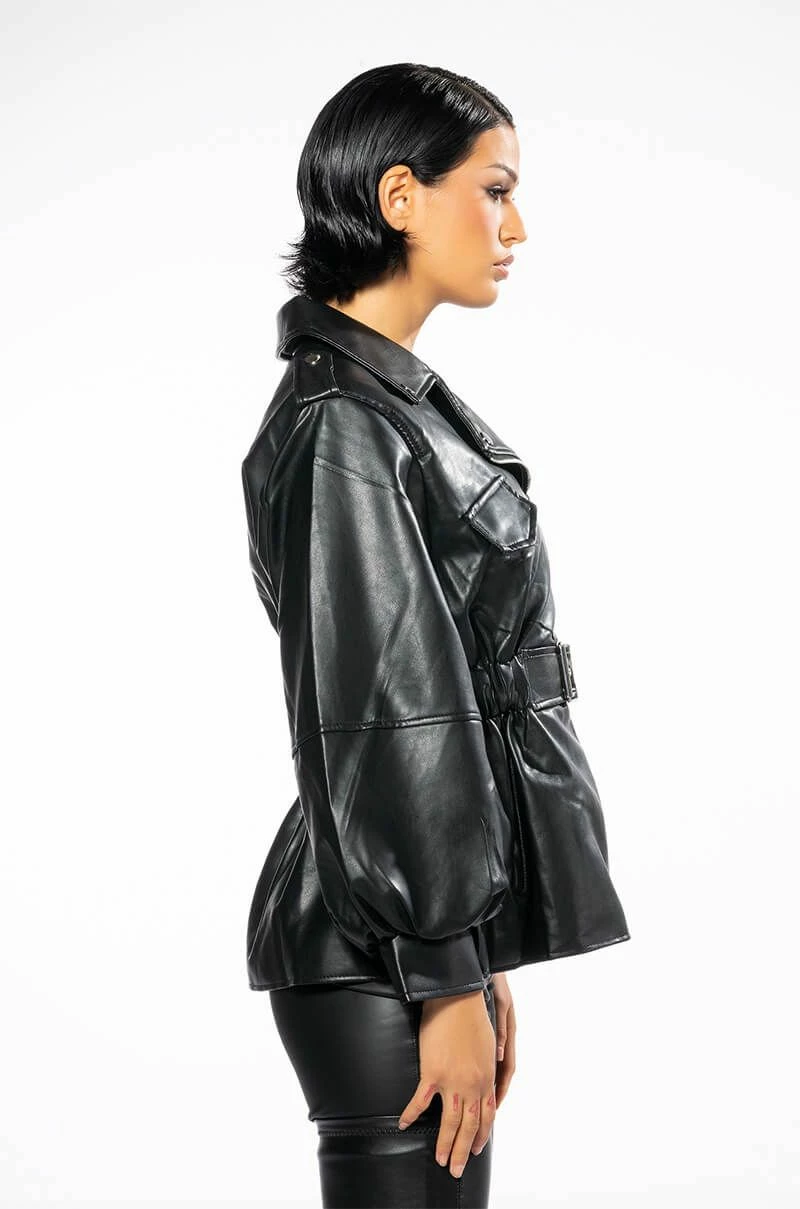 YOKO PEPLUM BELTED MOTO JACKET - Image 4