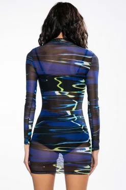 YONA MESH LONG SLEEVE MINI DRESS -AKIRA Sales Shop yona mesh long sleeve mini dress blue 5 5