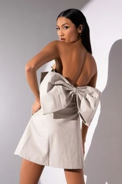 YOU WITH ME BOW DETAIL FAUX LEATHER MINI DRESS