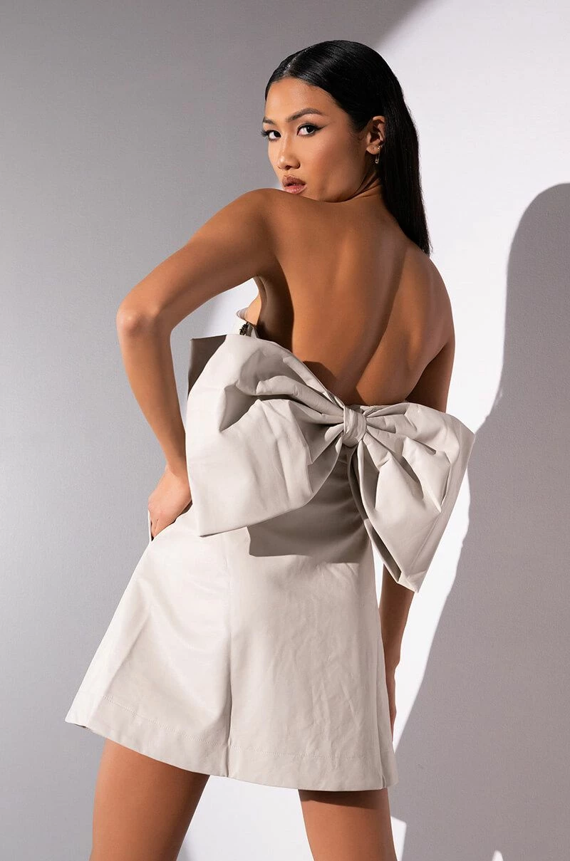 YOU WITH ME BOW DETAIL FAUX LEATHER MINI DRESS