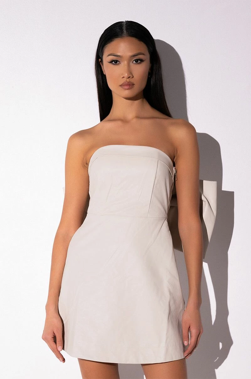 YOU WITH ME BOW DETAIL FAUX LEATHER MINI DRESS - Image 4