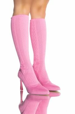 ZERO GRAVITY MID CALF KNIT CHUNKY BOOT IN PINK -AKIRA Sales Shop zero gravity mid calf knit chunky boot in pink pink 1 1